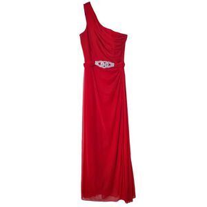 Alex Evenings Red One-Shoulder Midi with Beaded Waist